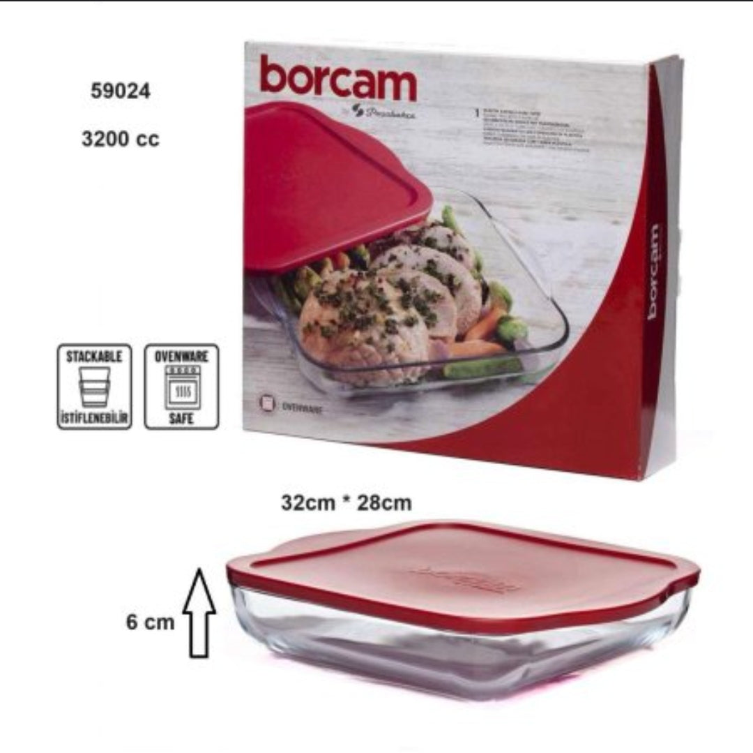 Tava yena 3,2 litri termorezistenta cu capac de Plastic 28 x 31 cm Borcam