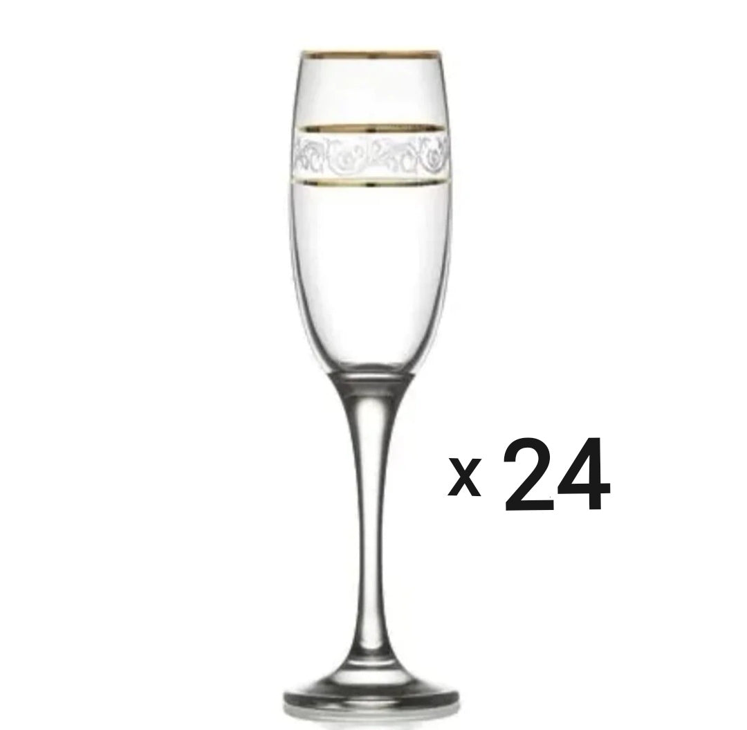 Set 24 pahare sampanie din sticla Lav Adora Gold 190 ml