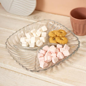 Platou din sticla rezistenta compartimentat pentru gustări aperitive Santa Puzzled 24 x 24 cm