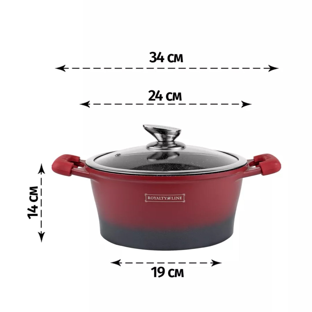 Cratita 4.1 litri invelis de marmura si capac Royalty Line Rosu cu Negru