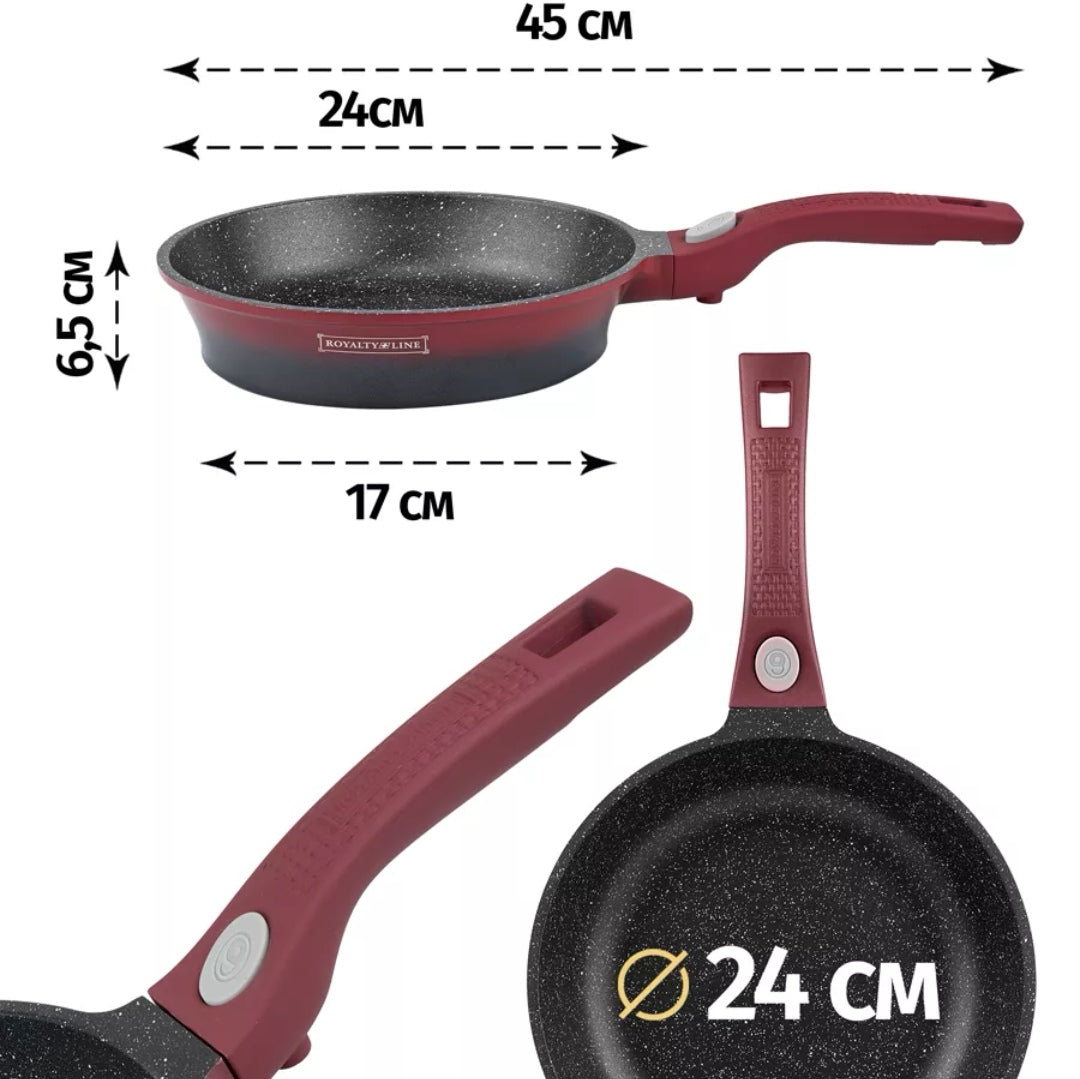 Tigaie Royalty Line 24 cm cu maner detasabil Rosu cu Negru Versatilitate și Eleganță în Bucătărie