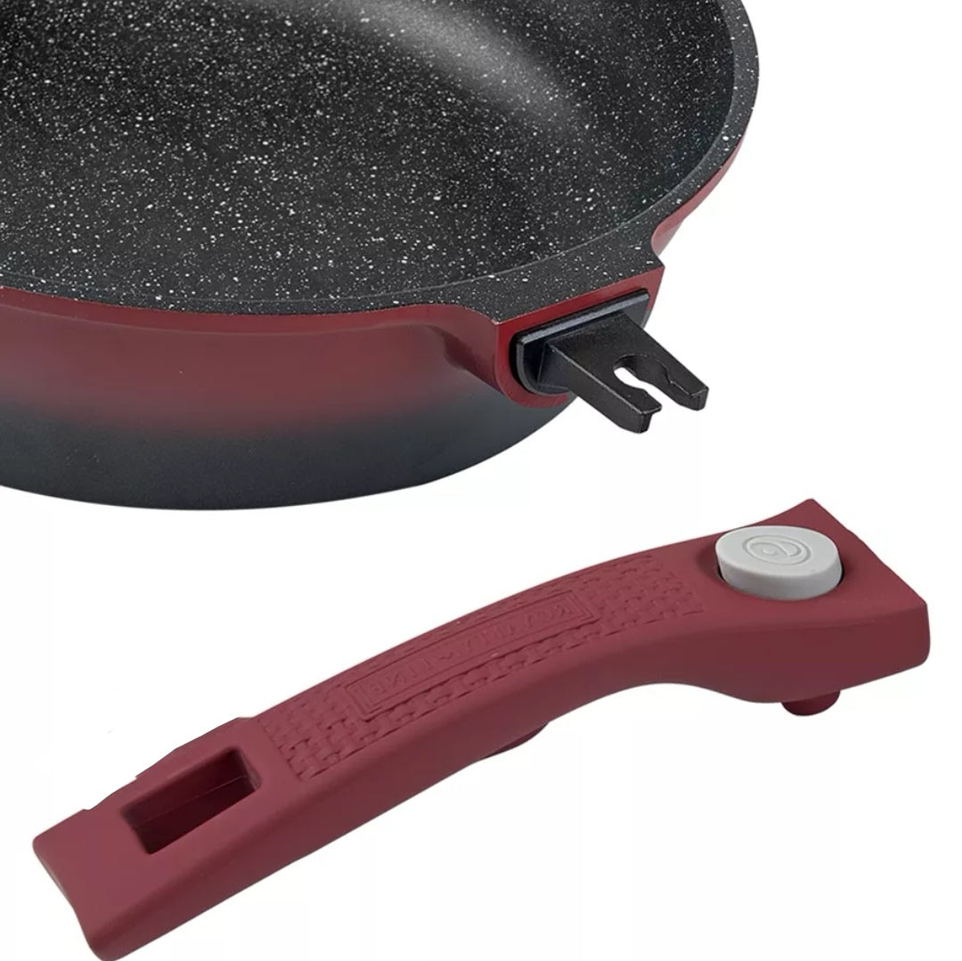 Tigaie cu invelis marmura maner detasabil Royalty Line 28 cm Rosu cu Negru