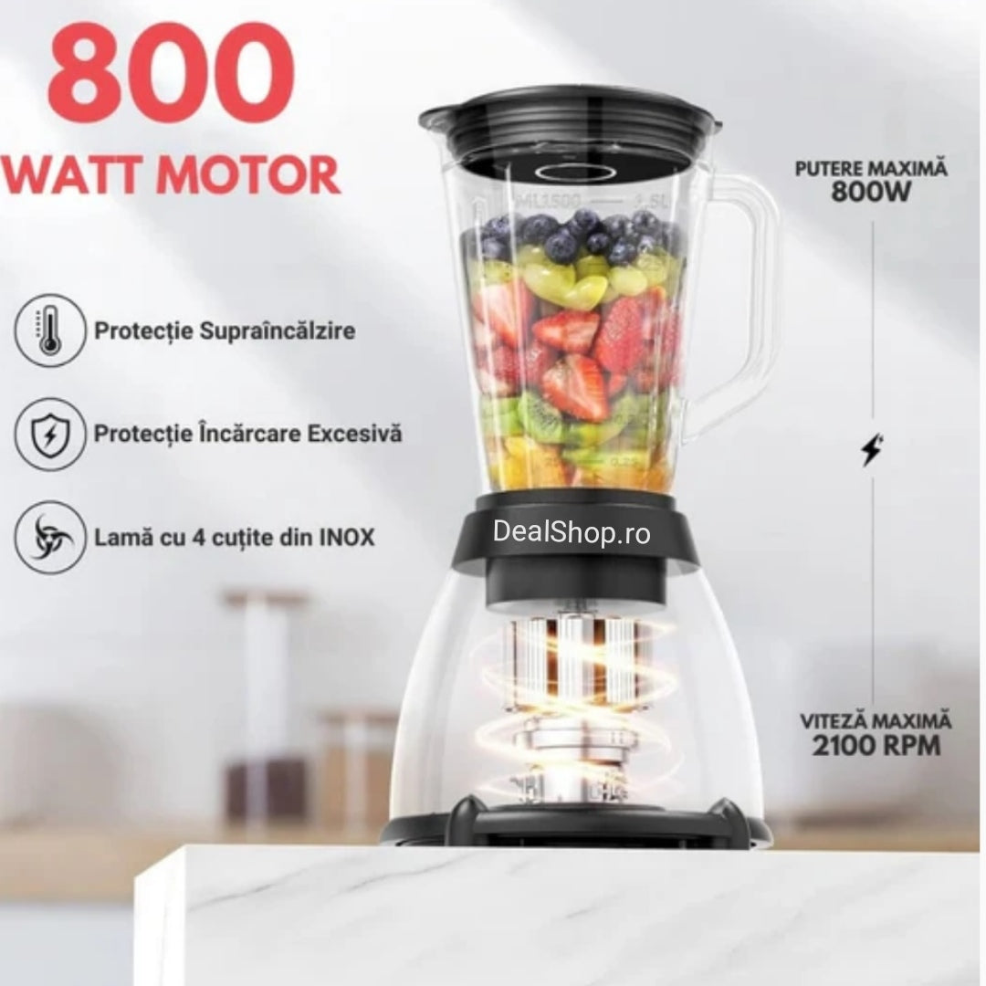 Blender cu rasnita Royalty Line SME-600.6, 800 W, cana din sticla 1,5 L