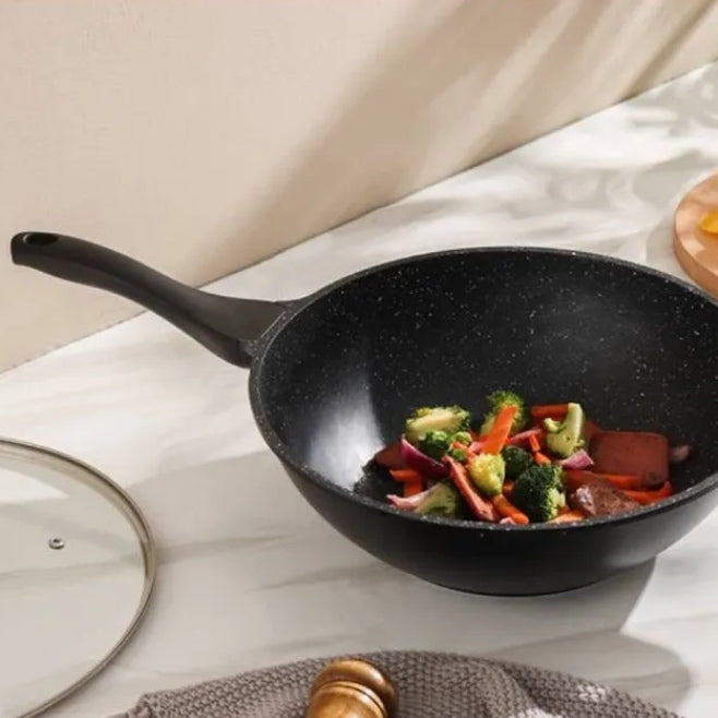 Tigaie Wok, Royalty Line RL-BW32ML 32 cm, 5,9 litri interior marmura fara capac