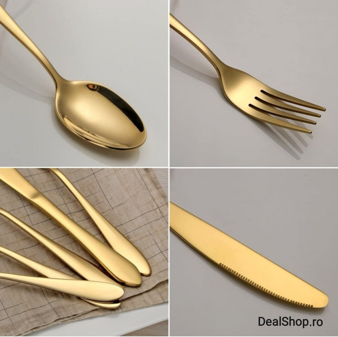 SET 12 LINGURI AURII INOX DELUXE GOLD