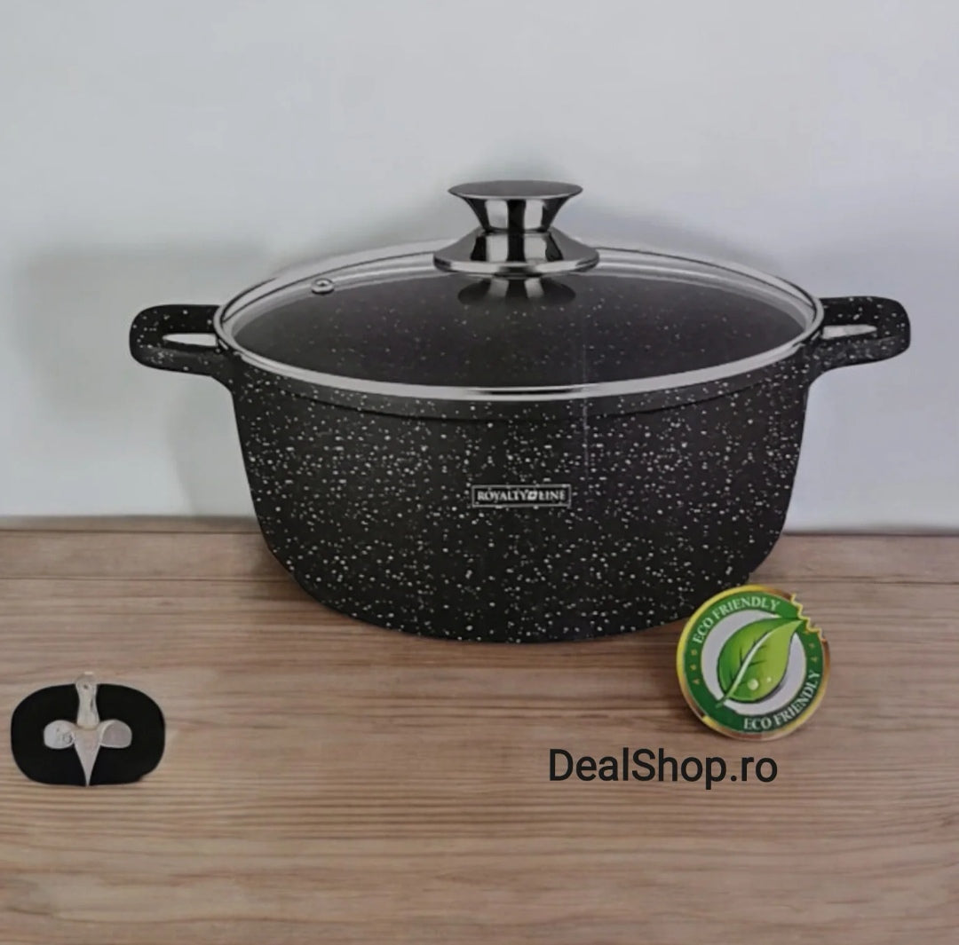 Cratita 14 Litri interior marmura capac sticla 36 cm Royalty Line RL-BS36ML