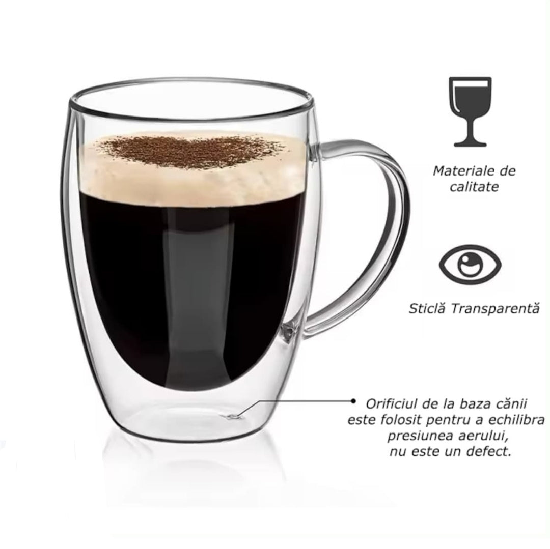 Set 6 cesti cafea pereti dubli din sticla termorezistenta 350 ml eleganta și funcționalitate Bauturile tale calde