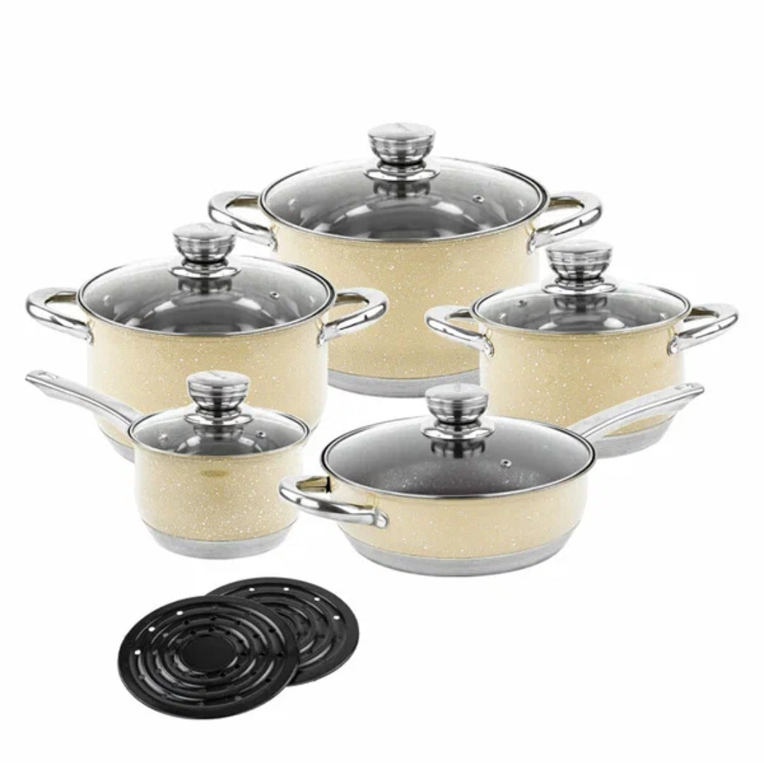 Set Cratițe Royalty Line 12 Piese din Oțel Inoxidabil, Crem  Eleganță și Performanță în Bucătăria Ta
