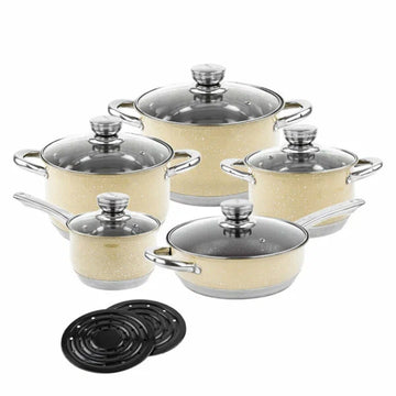 Set Cratițe Royalty Line 12 Piese din Oțel Inoxidabil, Crem  Eleganță și Performanță în Bucătăria Ta