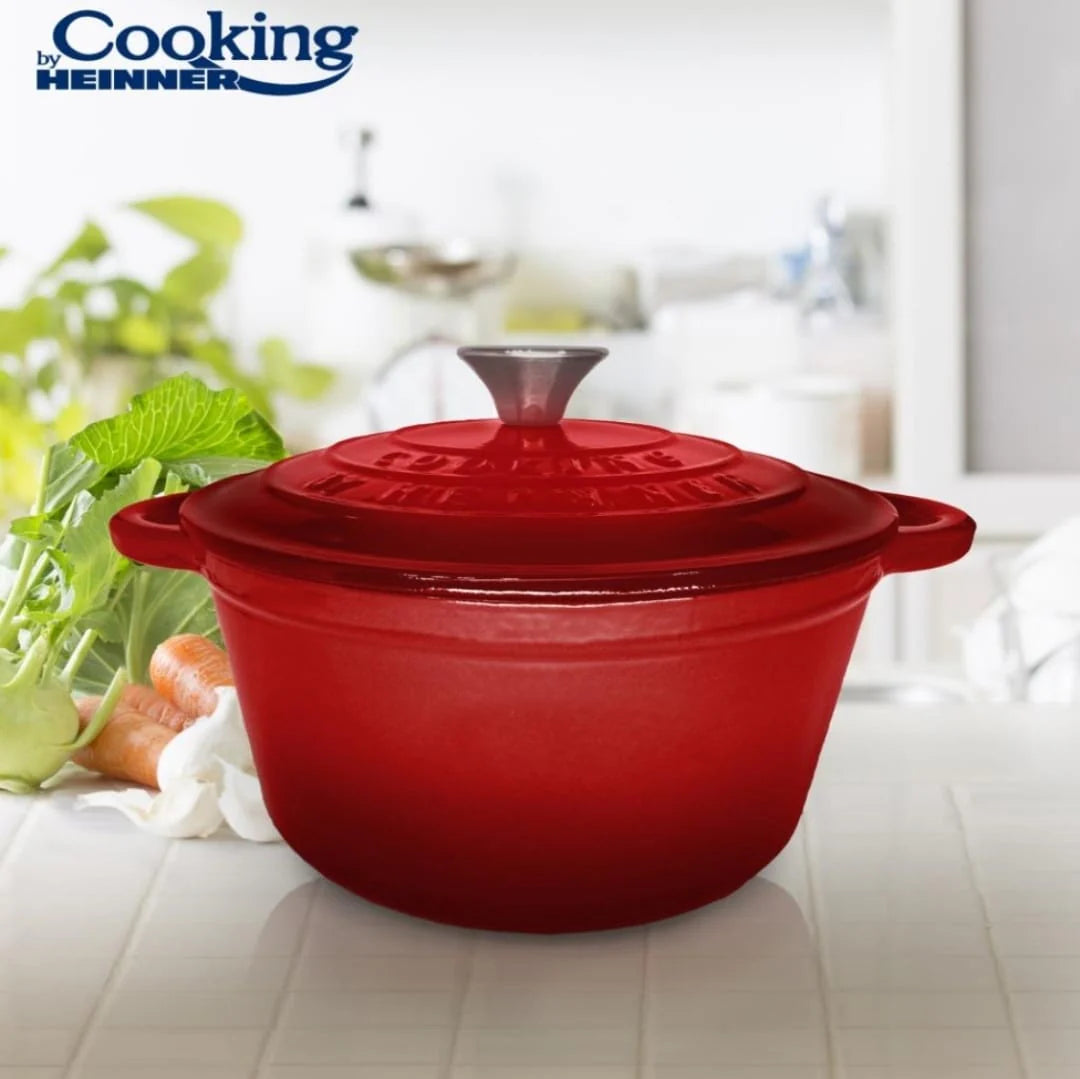 Cratita fonta emailata 2,4 litri Cooking by Heinner Red Line cu capac 20 x 10 cm Gateste sanatos