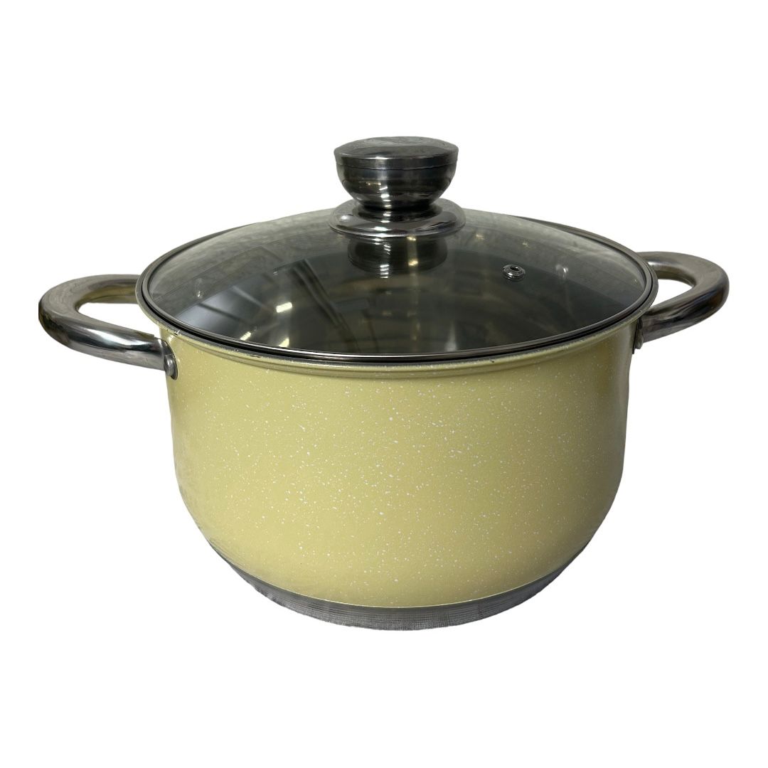 Cratita Premium Royalty Line Crem 6,5 litri Inox cu fund multistrat și capac din sticla gătit rapid, elegant și sanatos