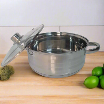 Cratita 9 litri joasa inox cu capac de sticla Fund multistrat Royalty Gatire Eficientă Gateste sanatos și gustos SP6-SP7