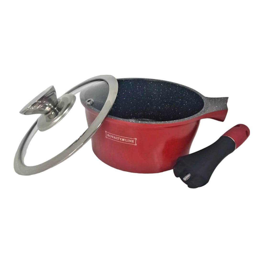 Cratita sos cu invelis de marmura  maner detasabil si capac sticla 16×7.8 cm 1,2 l Royalty line, Rosu