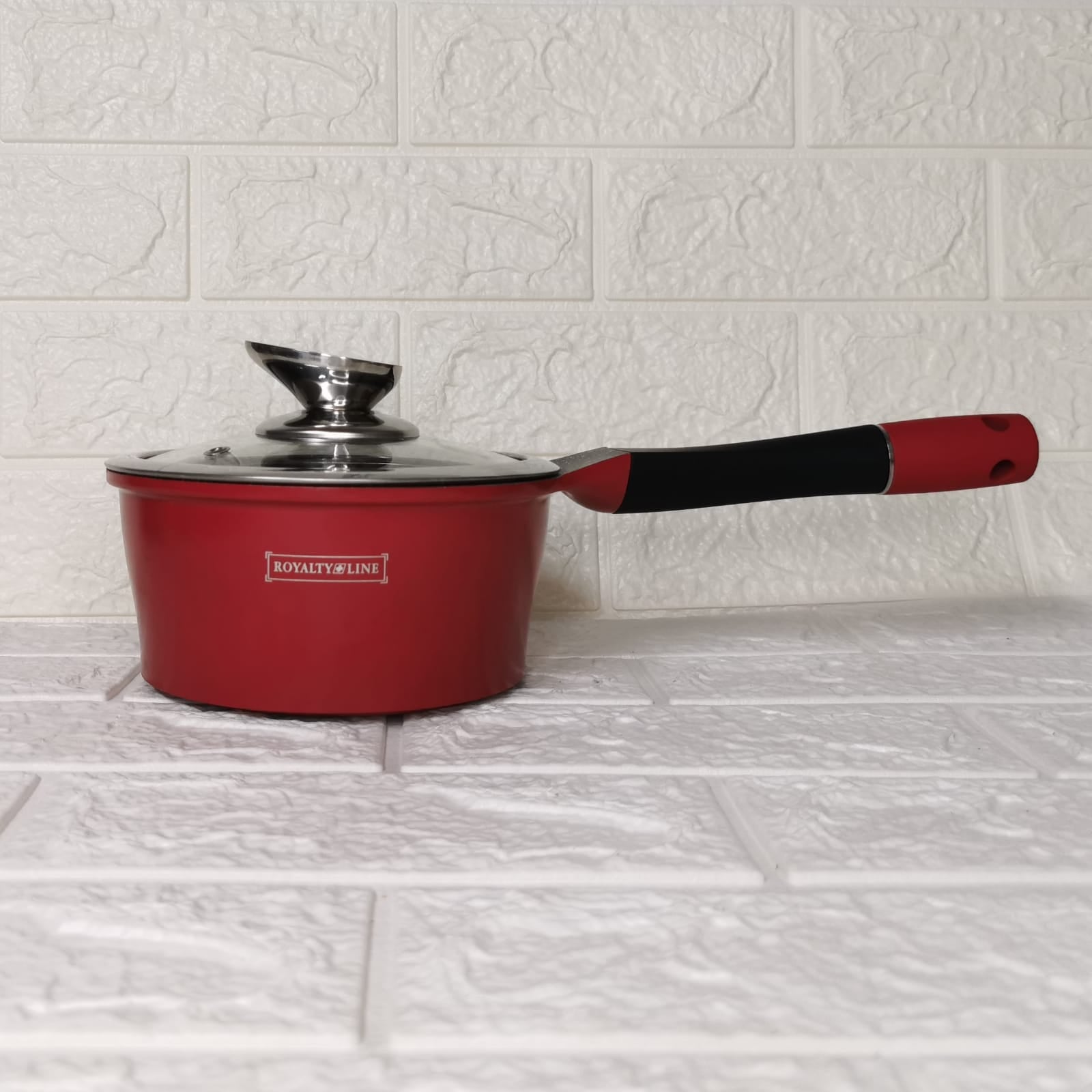 Cratita sos cu invelis de marmura  maner detasabil si capac sticla 16×7.8 cm 1,2 l Royalty line, Rosu