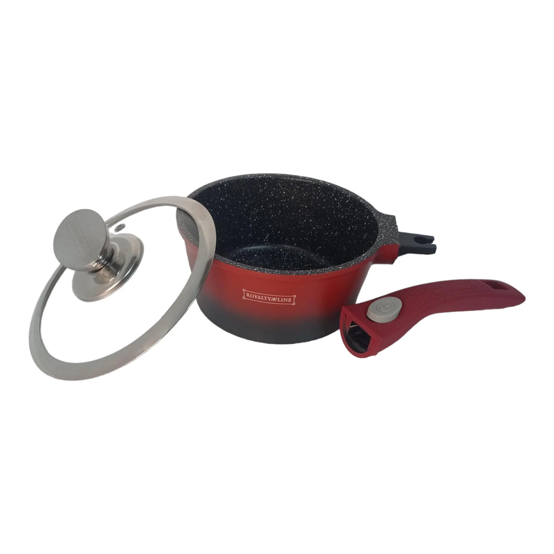 Cratita 1.2 litri sos cu invelis de marmura capac sticla 16×7.8 cm 1,2 l Royalty line Rosu cu Negru