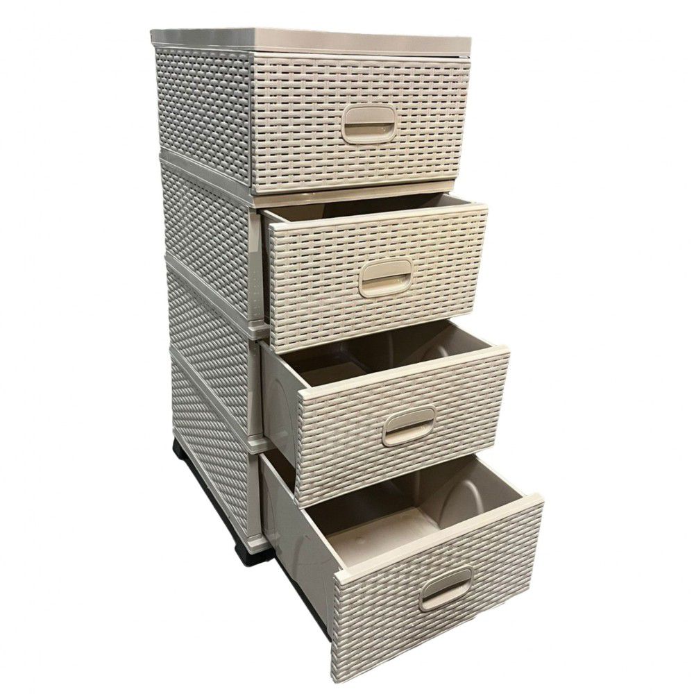 Dulap pentru depozitare 4 sertare Model Ratan Bej 38x45x90 cm  Organizare Elegantă și Practică