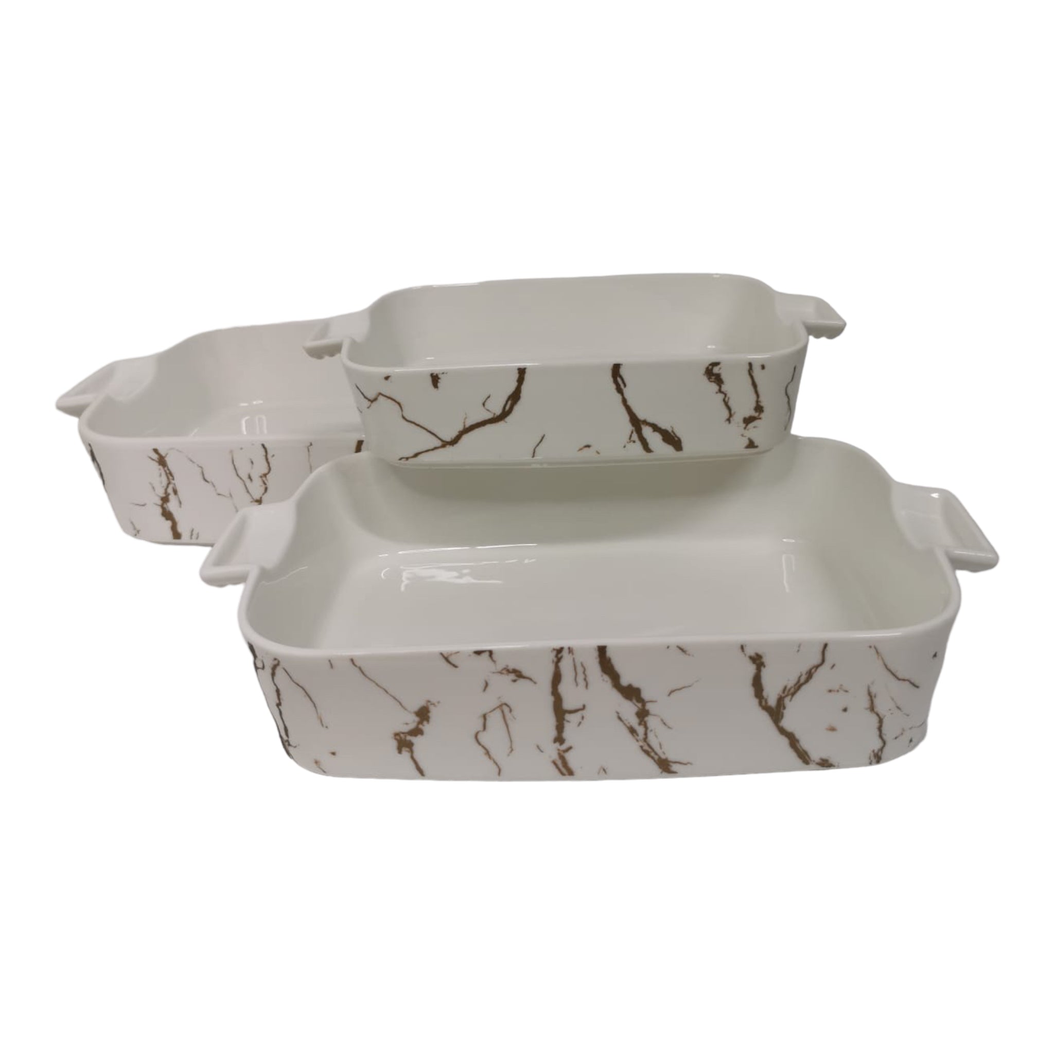 Set de 3 tavi Malooki Luxury Collection, imitatie marmura alba 4403