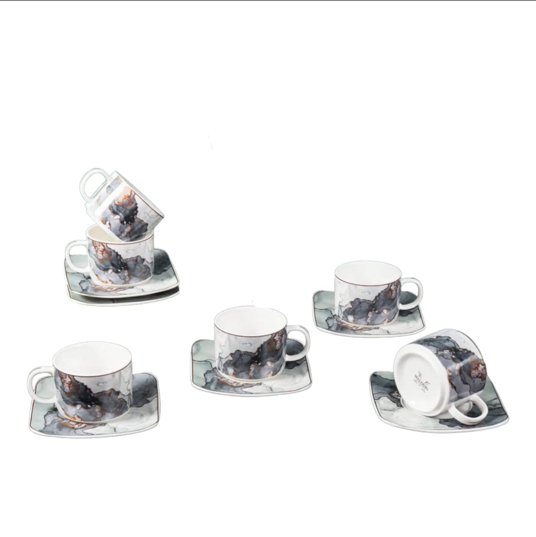 Set de 6 cesti cu 6 farfurii 150 ml, Malooki Luxury Collection, Calitate superioara 4440