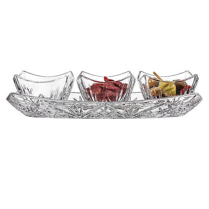 Set 3 boluri sticla cu platou 4 Piese Berlin breakfast set Eleganta și Versatilitate pentru Servirea Meselor