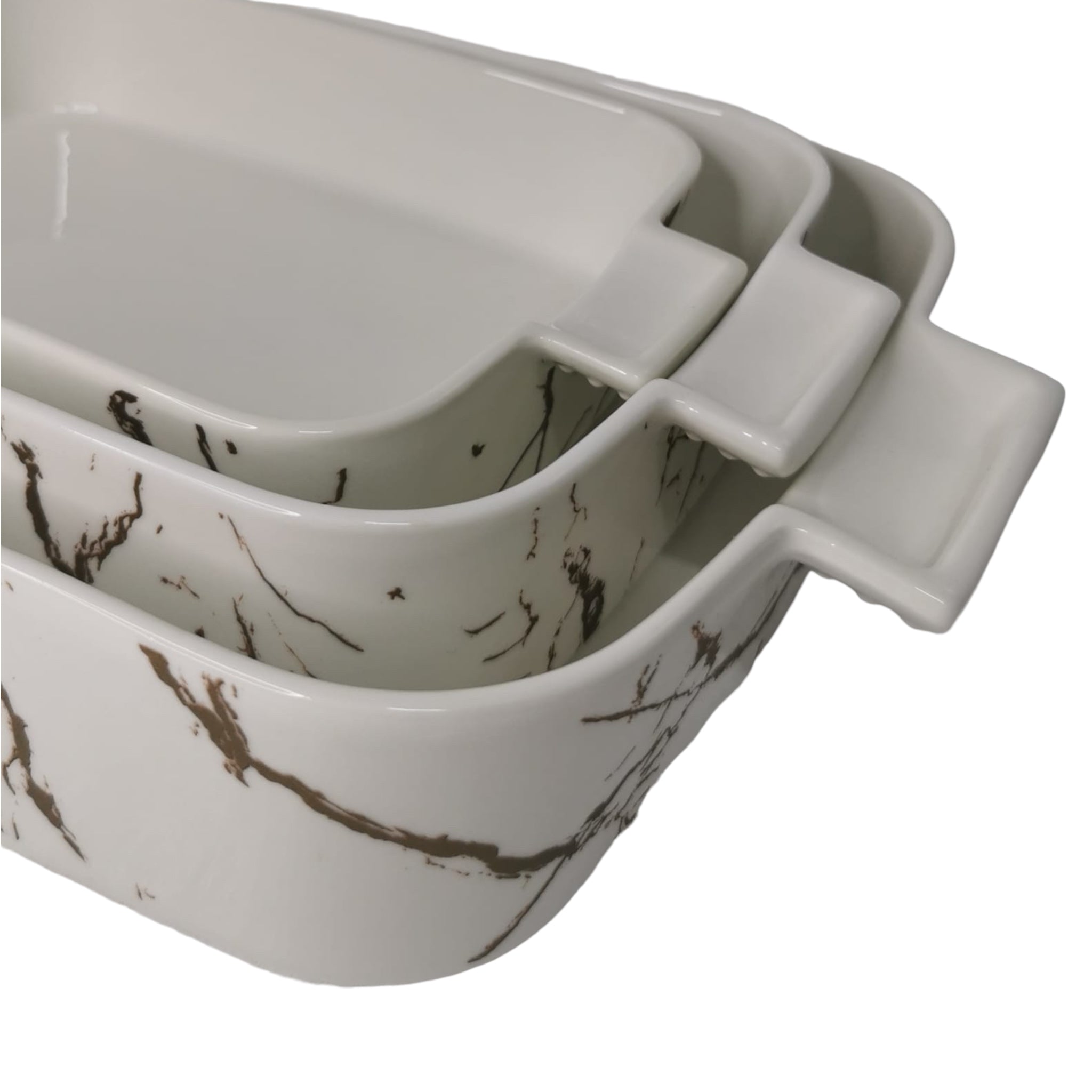 Set de 3 tavi Malooki Luxury Collection, imitatie marmura alba 4403