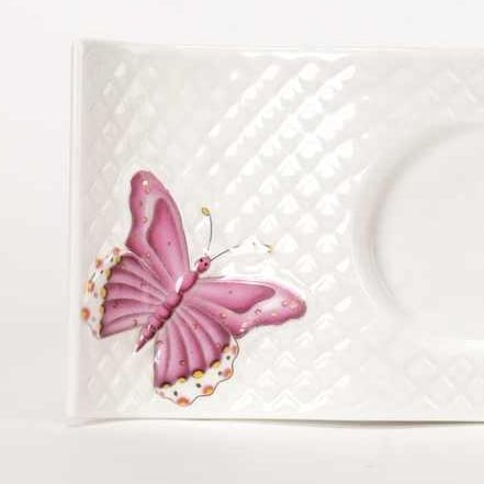 Set 6 cesti Cafea sau Ceai cu farfurioare, fluture roz