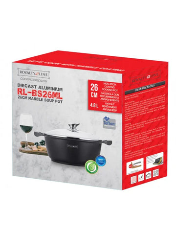 Cratita 4,8 litri cu invelis de marmura si capac sticla Royalty Line Gătește sanatos RL-BS26ML