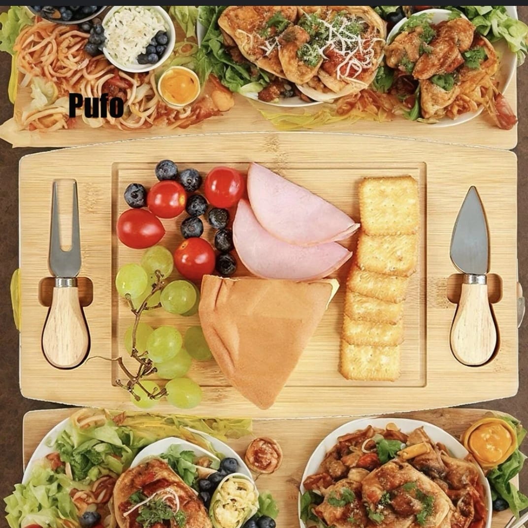 Platou pizza si branzeturi din Bambus cu 2 accesorii incluse Dimensiune 33 × 19 x 1.5 cm