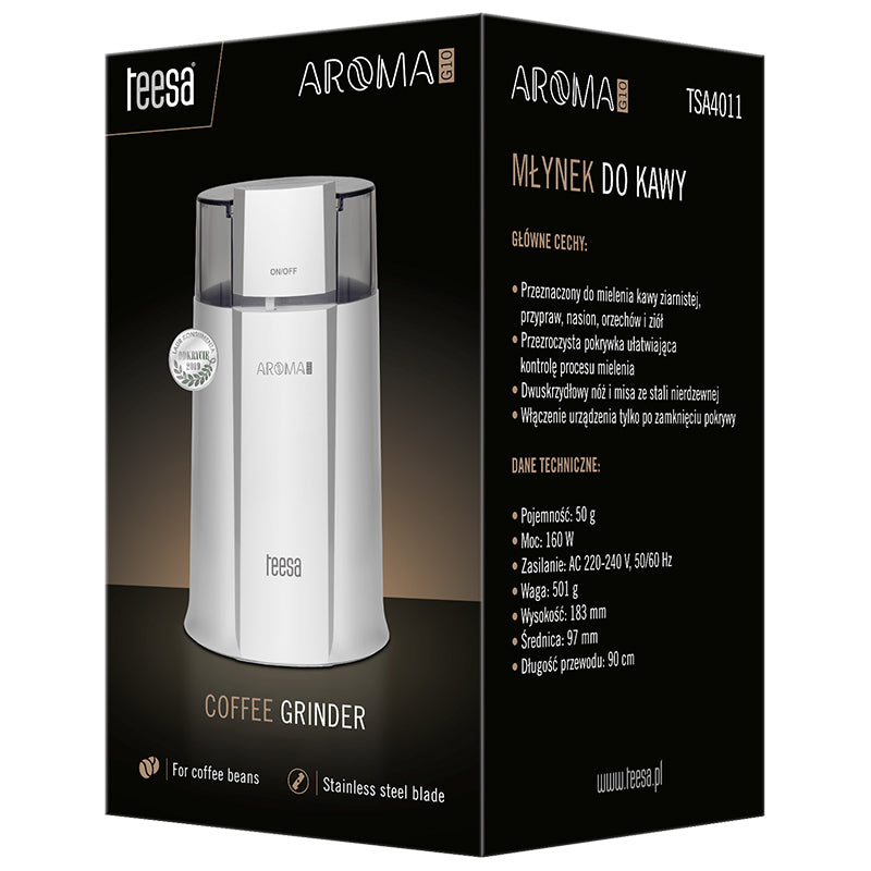 Rasnita cafea TEESA TSA4011 Aroma G10, 160 W, capacitate 50 g, alb