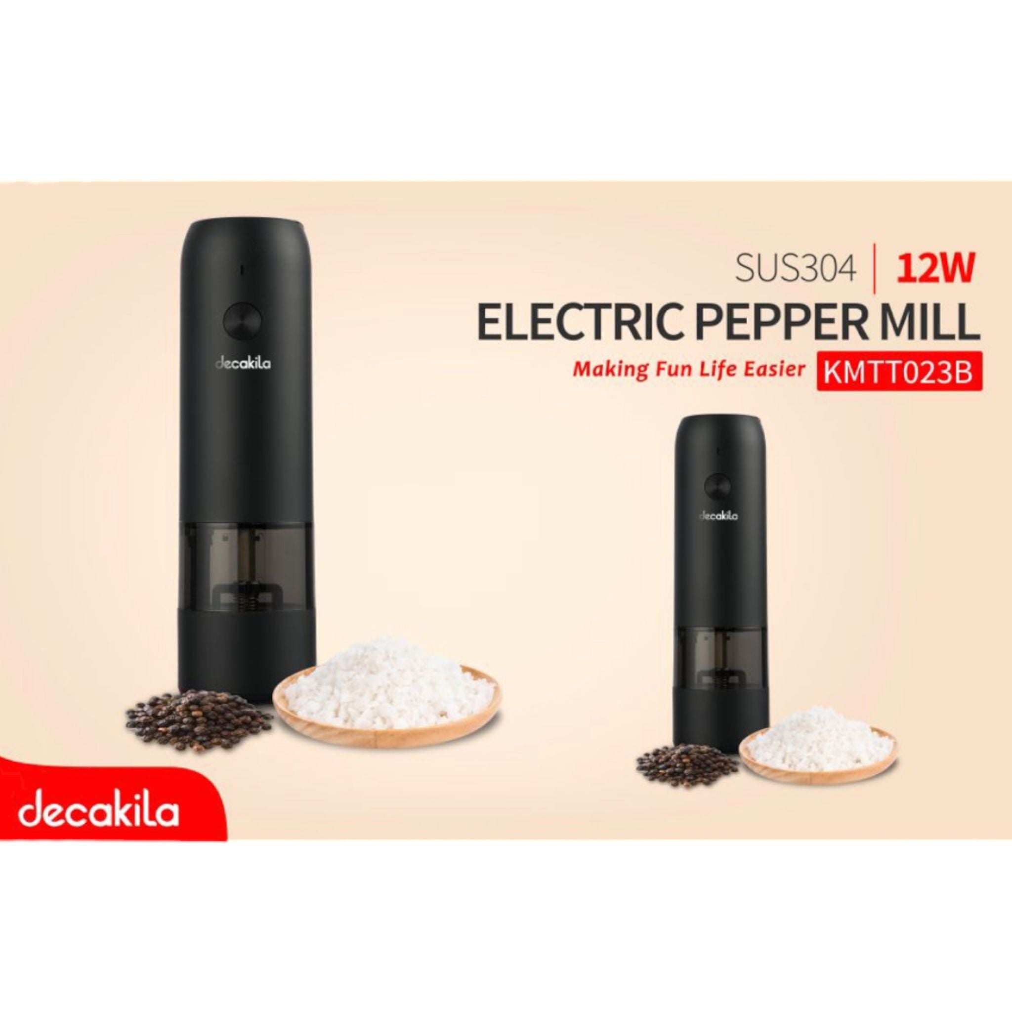 Rasnita electrica sare si piper Decakila, 15 W, LED, Negru KMTT023B