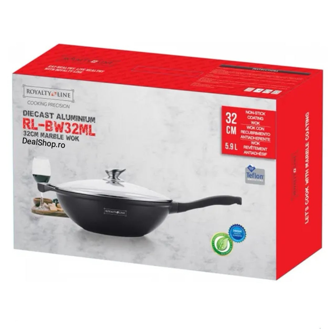 Tigaie Wok cu capac, marmorata 32 cm, 5,9 L, RL-BW28ML Royalty Line