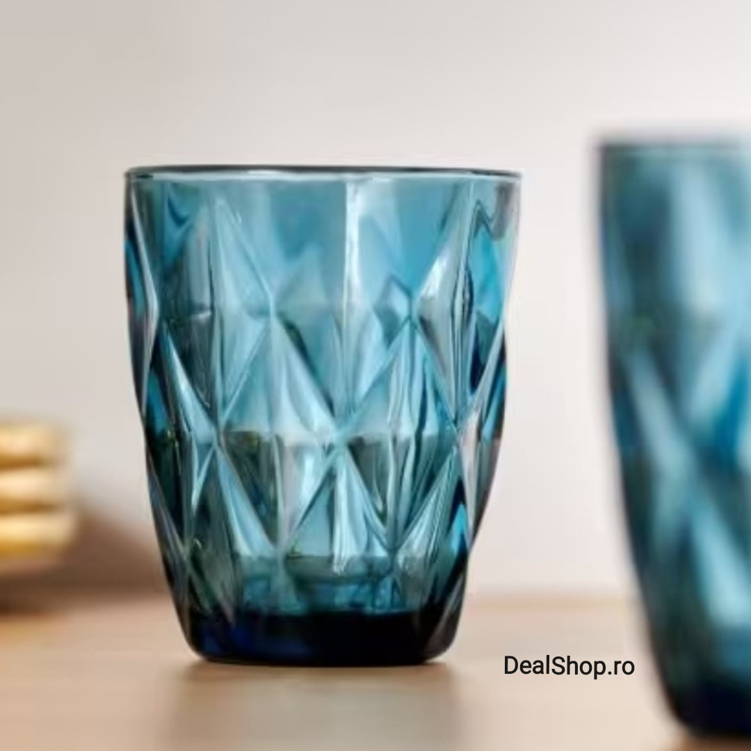 Set de 6 pahare din sticla, 300 ml, blue