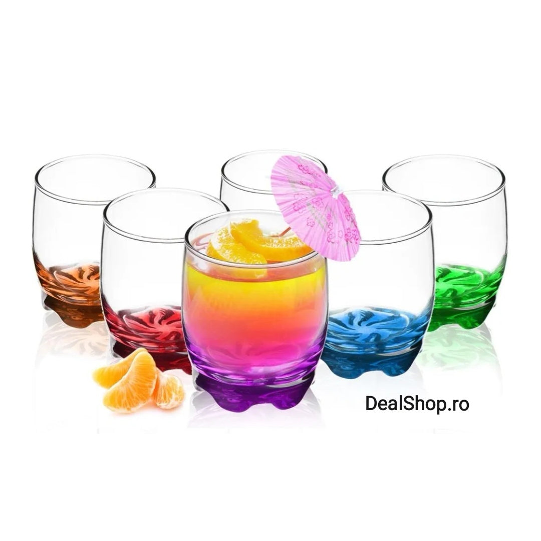 Set 12 pahare sticla color Coral Adora 290 ml si 390 ml pt evenimente CADOUL PERFECT