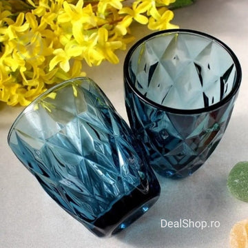 Set de 6 pahare din sticla, 300 ml, blue