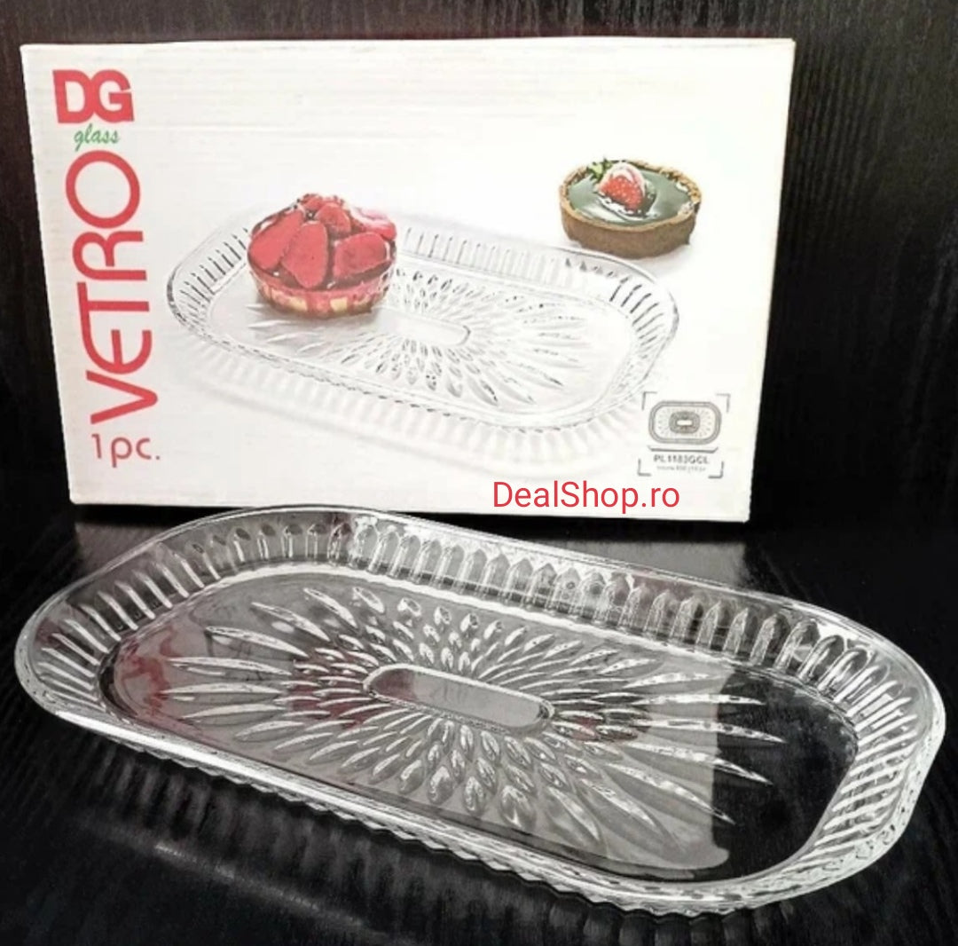 Platou din sticla rezistenta dreptunghiular Vetro 29,5 x 17,5 cm