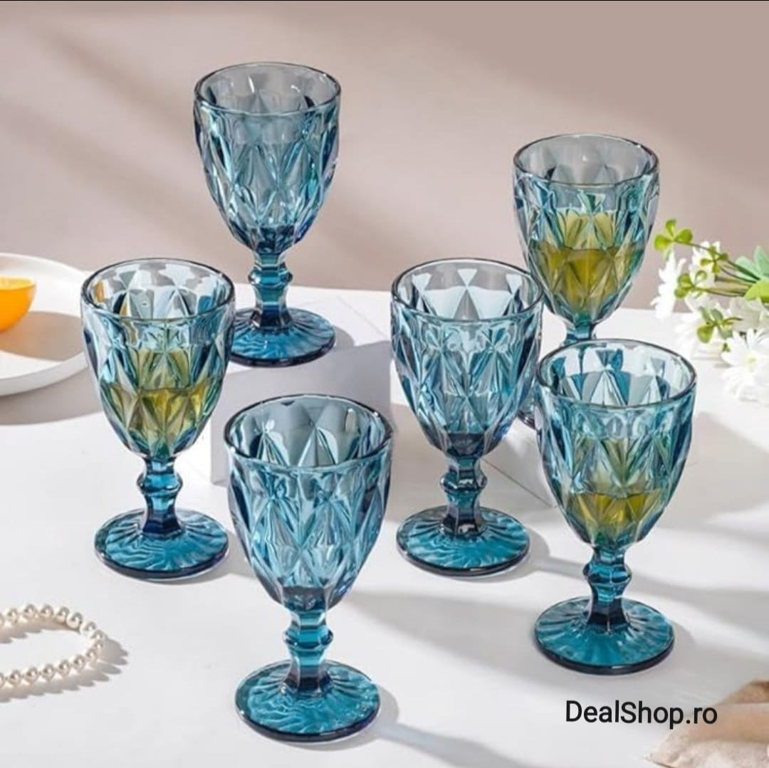Set 12 Pahare cu Picior din Sticlă, 250 ml, Blue – Eleganță pentru Terasă și Evenimente