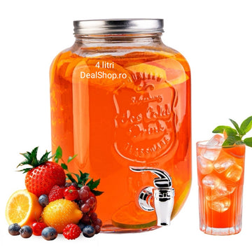 Borcan dozator bauturi limonada suc cu robinet sticla transparenta 5 litri terasa piscina evenimente