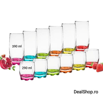 Set 12 pahare sticla color Coral Adora 290 ml si 390 ml pt terasa piscina evenimente CADOUL PERFECT