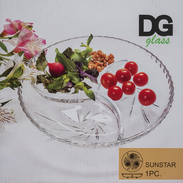 Platou aperitiv sticla rezistenta, rotund compartimentat, 22 cm