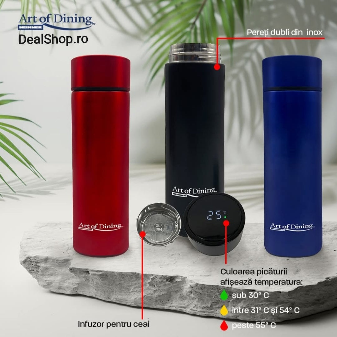 Termos inteligent din otel inoxidabil cu ecran LCD, Cooking By Heinner, Albastru, 450 ml
