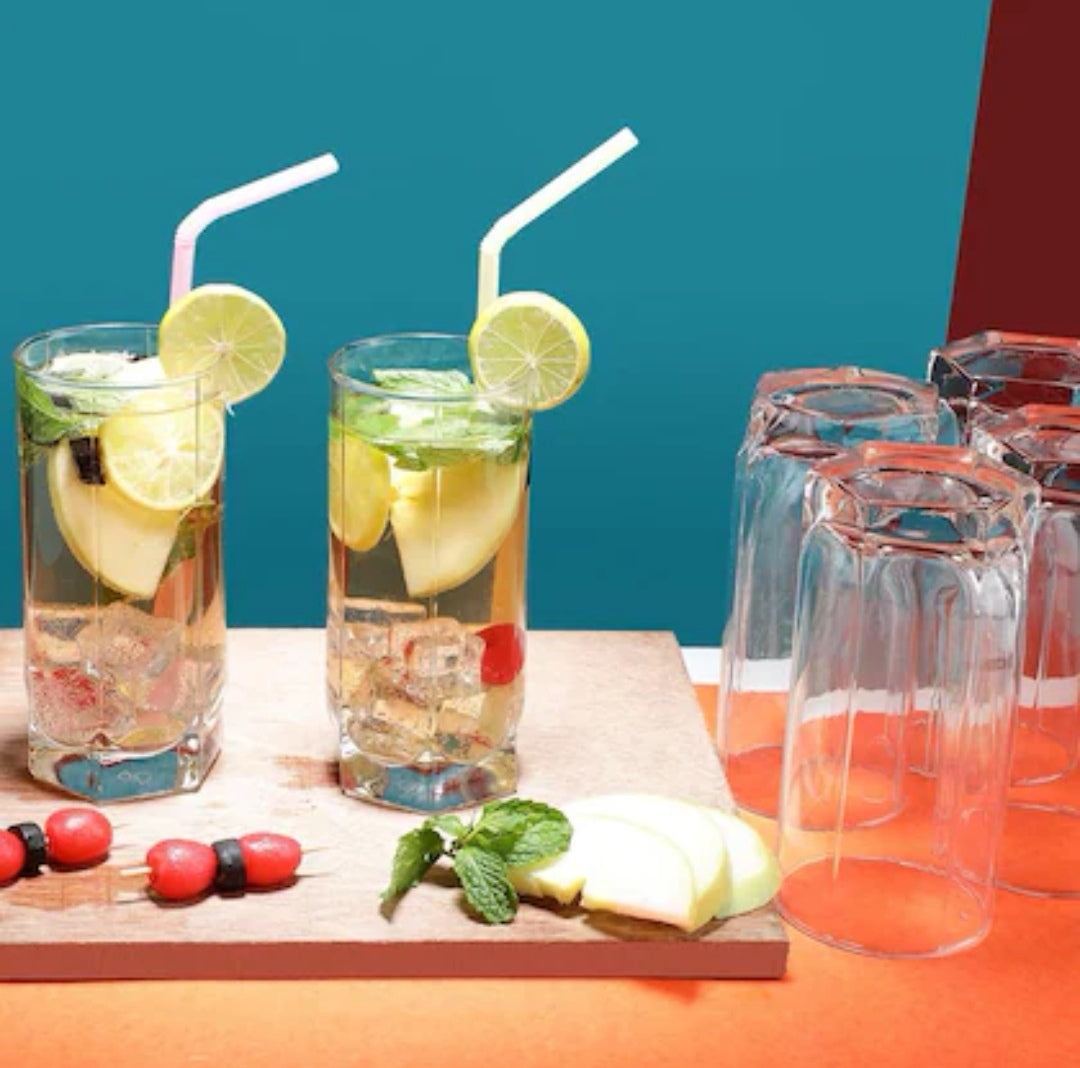 Set 6 Pahare din Sticla pentru Apă Suc Bere și Vin 440 ml Long Drink terasa piscina evenimente