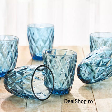 Set de 6 pahare din sticla, 300 ml, blue terasa evenimente