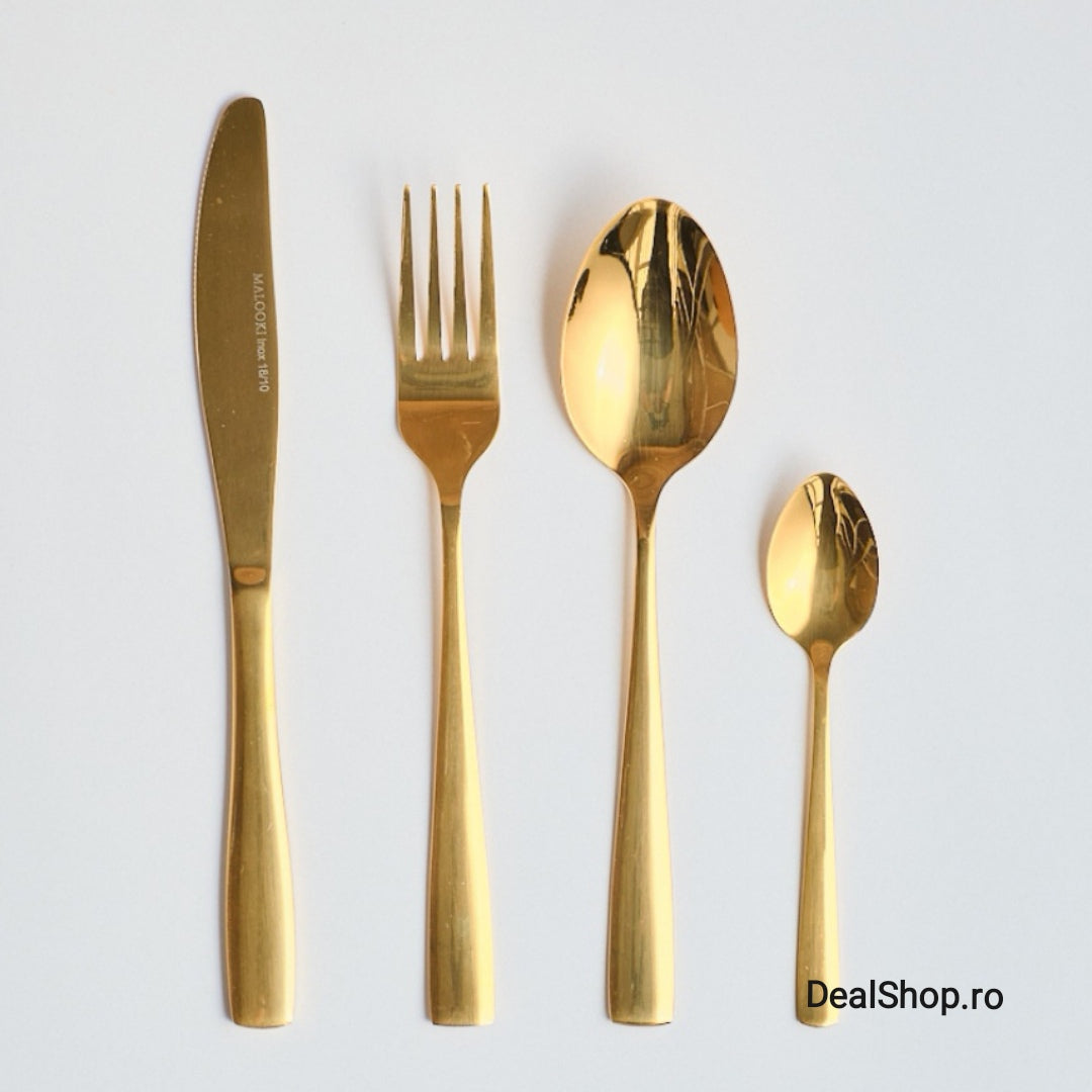 Set 6 persoane Tacamuri Inox 24 Piese pentru 6 persoane Auriu Malooki