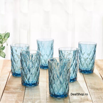 Set de 12 pahare din sticla, 400 ml blue pt terasa piscina evenimente CADOUL PERFECT