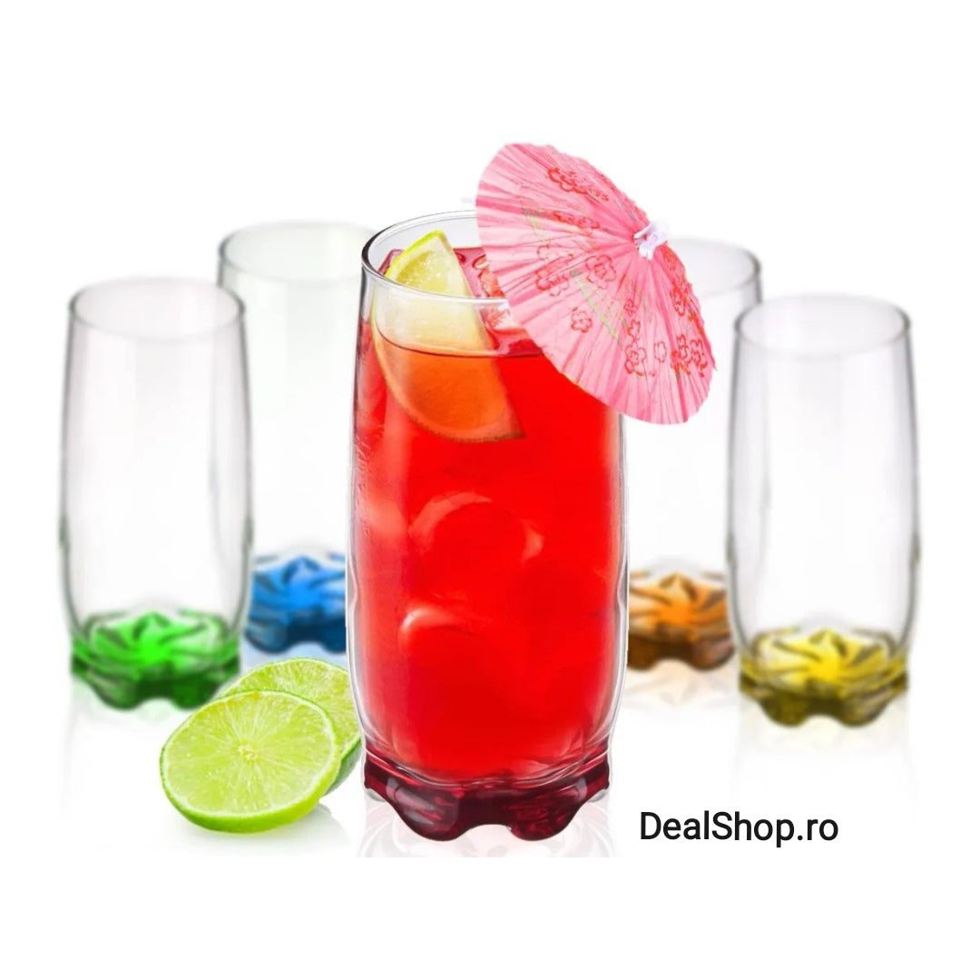 Set 12 pahare sticla color Coral Adora 290 ml si 390 ml pt terasa piscina evenimente CADOUL PERFECT