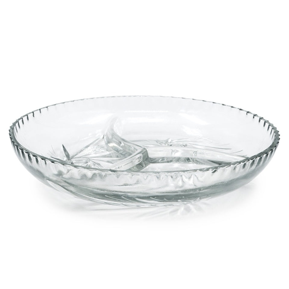 Platou aperitiv, sticla rezistenta, rotund compartimentat, 22 cm