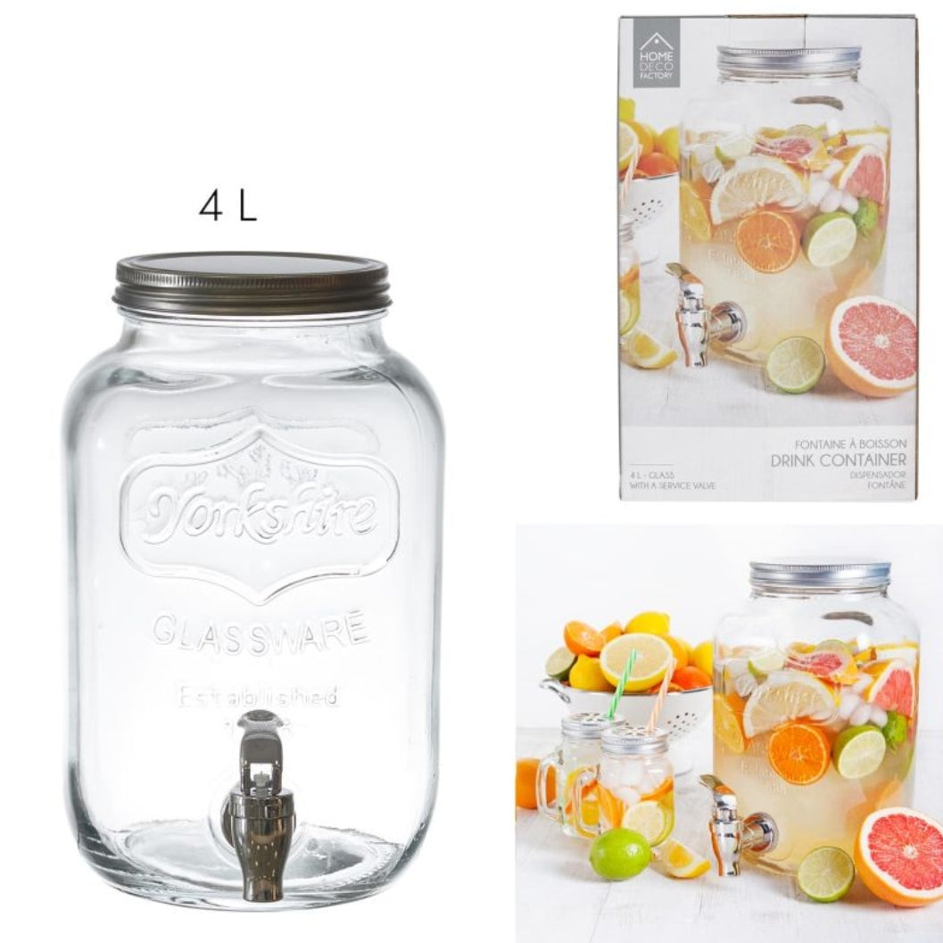 Borcan dozator bauturi limonada suc cu robinet sticla transparenta 4 litri terasa piscina evenimente