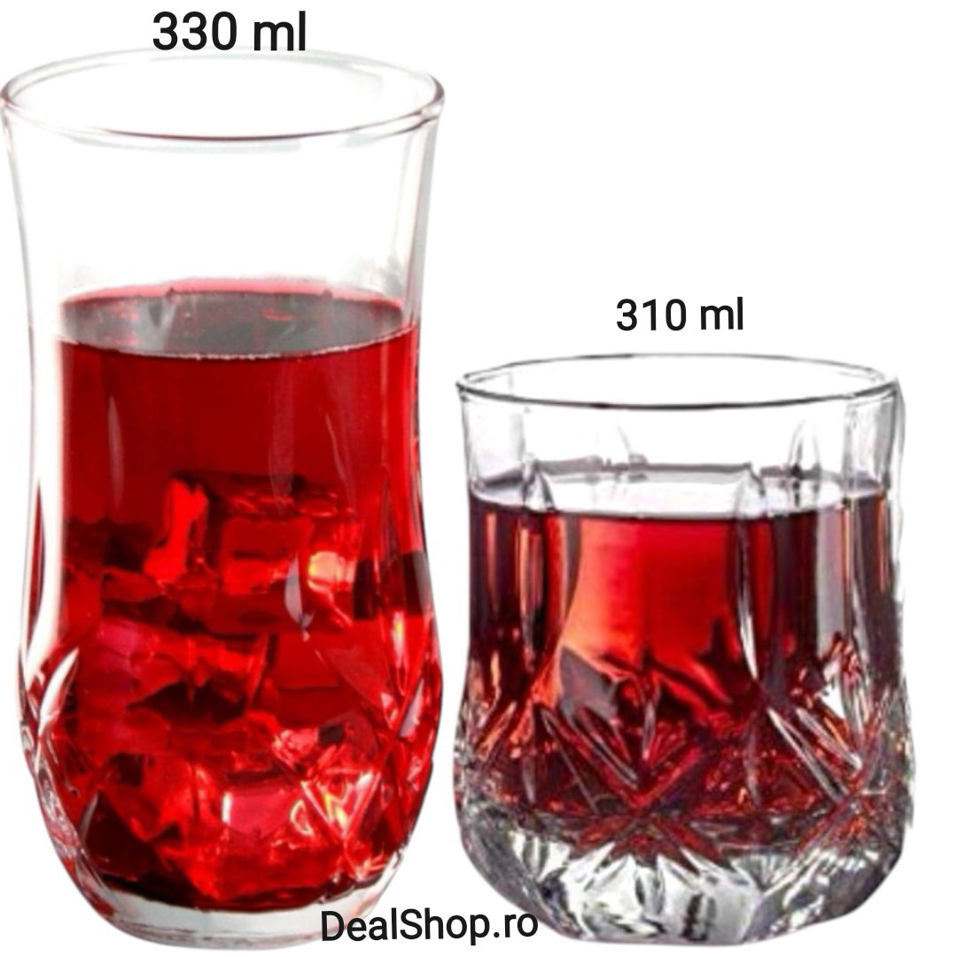 Set 12 pahare din sticla River 310 ml și 330 ml Terasa piscina evenimente