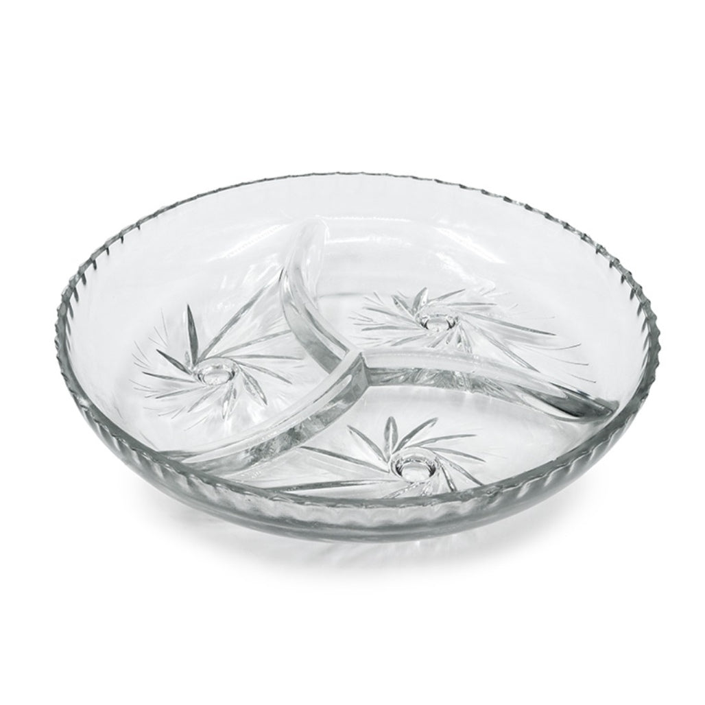 Platou aperitiv, sticla rezistenta, rotund compartimentat, 22 cm