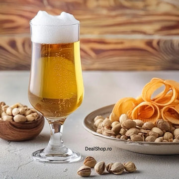 Set 6 pahare cu Picior CADOUL PERFECT 365 ml pt Bere Suc Apa sau Cocktailuri la terasa piscina si evenimente