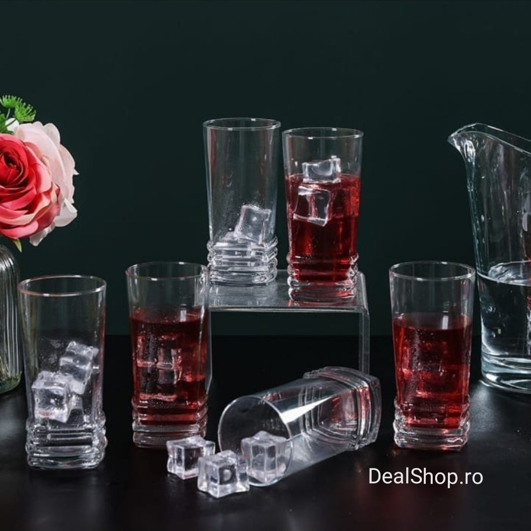Set 6 pahare Apa Suc bere vin sticla Lav Elegan 335 ml terasa piscina evenimente